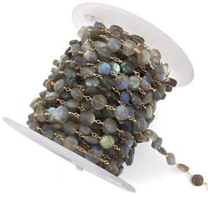 Cadena de eslabones de Gema labradorita Natural, cadena envuelta en oro con alambre, para hacer joyas y collares, diy - Product Image 1
