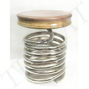 Tabouret en bois massif massif, tabouret rond en métal, de chevet - Product Image 1