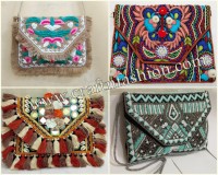 Bohemian Ujara Dompet Tangan Bermanik-manik Wanita, Tas Selempang Pom Kerang Manik-manik-Dompet Koin Manik-manik Warna-warni