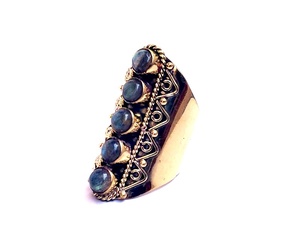 Bague réglable 5 pierres Bague femme Labradorite finie or laiton - Product Image 4