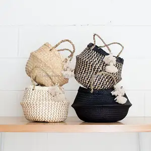迷你海草肚子篮子越南制造/装饰海草篮子，生态友好，天然材料