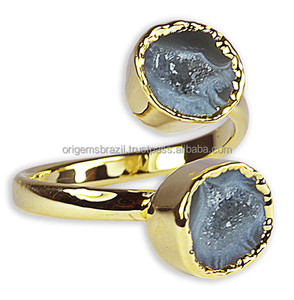 Anneaux doubles, anneaux en grappe, géode d'agate BR;2100 - Product Image 2