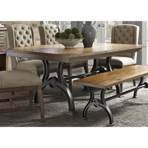 Industrial curved cast iron base dining table and bench