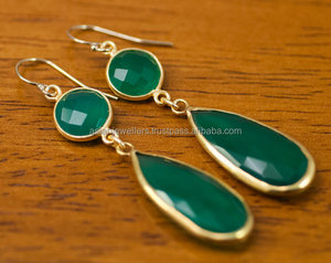 925ต่างหูเงินสเตอร์ลิงสีเขียวพลอยนิลเครื่องประดับแฟชั่นทำมือสวยงาม Vermeil - Product Image 1