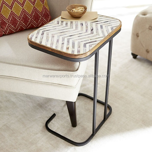Mesa de centro con incrustaciones de hueso de diseñador de madera maciza con soporte de hierro para sala de estar, cocina y baño - Product Image 2