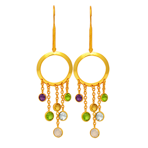 Amatista redonda, Topacio Azul, rosa, calcedonia, Peridoto, piedra preciosa, cadena de Plata de Ley 925, Pendientes colgantes chapados en oro, joyería. - Product Image 2