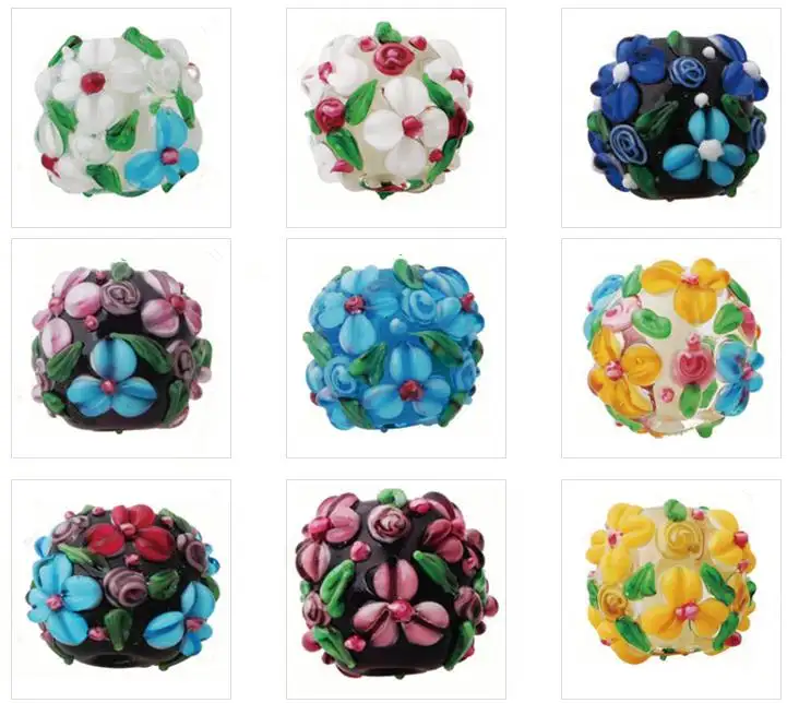 20Mm Eco-Cuộc Sống Rondelle Nhiều Màu Gập Ghềnh Dots Flower Glass Beads Lampwork