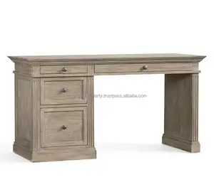 Solid Mango Wood Luxury Look Antique Grey Finish Hand Made Natural Wood Rustic Wooden Office Furniture Three Drawers Study Desk