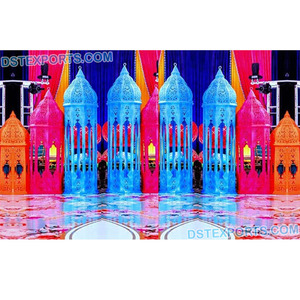 Lampes marocaines en fibre colorée de mariage arabe Sangeet Stage Lampes colorées Décoration Décoration de mariage Grande lampe marocaine - Product Image 1