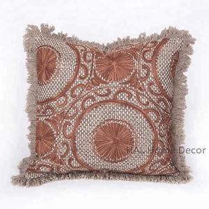 Latest Designer Square Suzani Embroidered Throw Pillow Cases <b>45</b> <b>X</b> <b>45</b> Sofa Support <b>Cushion</b> <b>Cover</b> for Hotels - Product Image 1