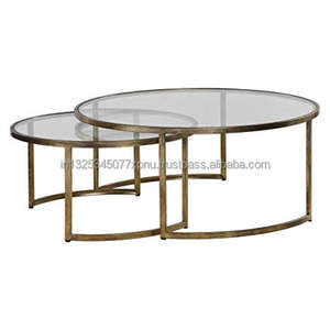 Ensemble de 2 table basse avec plateau en verre et Base métallique, lot de pièces - Product Image 1