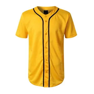 Camisetas lisas de béisbol con impresión personalizada OEM, camiseta de béisbol amarilla bordada para hombre, camiseta de béisbol de poliéster a precio barato para adultos