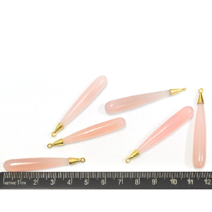 Pendentif en argent sterling 925 plaqué or 18 carats avec pierre de quartz rose naturelle en forme de goutte allongée pour la fabrication de bijoux - Product Image 2