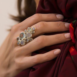 Women's Fashionable Blue Topaz Bezel Setting Gemstone Wedding <b>Ring</b> Gold-Plated <b>Brass</b> Parties Engagements Gifts Trendy Children - Product Image 2