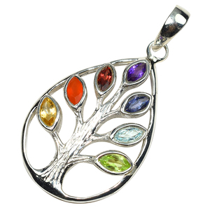 Colgante de plata de ley 925 con bisel en forma de Chakra, joyería fina con piedras múltiples, para la India - Product Image 1