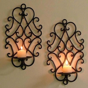 Bougeoir mural en fer forgé, porte-bougie simple, décoration murale romantique et rustique pour chambre à coucher - Product Image 2