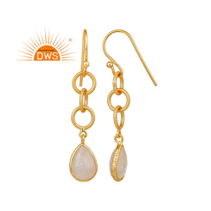 Handmade Gold Plated Designer Silver Earring Rainbow Moonstone Gemstone Earring Jewelry Supplier - Product Image 3