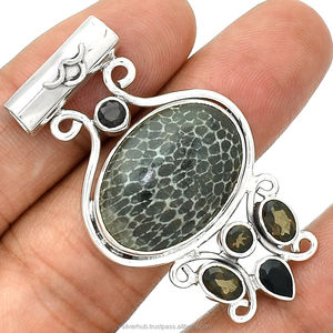 Último colgante de plata esterlina 925 Stingray Black Coral Gemstone joyería hecha a mano para mayorista ODM OEM proveedor - Product Image 1