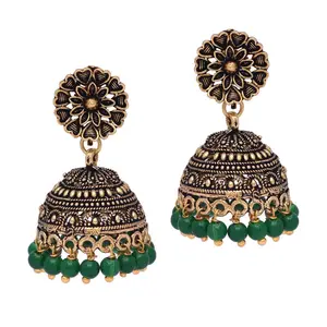 Jhumki — boucles d'oreilles rondes de Collection mariage, bijoux traditionnels, en or, couleur verte cintrée et perlée, Design Floral, nouvelle Collection