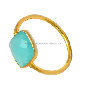 Bague en pierre précieuse Aqua Calcedony Bague en argent sterling 925 avec lunette plaquée or Bague à la mode pour cadeau de mariage. - Product Image 2