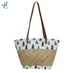 Hermoso nuevo bolso de playa de algas marinas, bolso de mano de paja para mujer, bolsos de compras diarios con pompón - Product Image 3