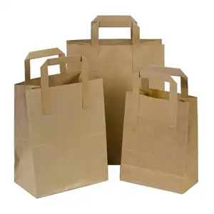 Wholesale printed recycled packaging luxury brown kraft shopping gift paper bag with ribbon handle