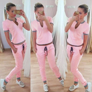 Ensemble 2 pièces pour femmes, survêtement, col en V, décontracté, pantalon, de gymnastique - Product Image 4