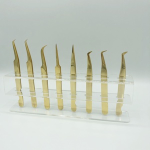 Pince à épiler individuelle en fibre de sourcil plaquée or 24 carats de haute qualité Marque privée durable pour extension de cils Pointe pointue - Product Image 6