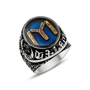 925K Sterling Silver Ottoman Dirilis Blue Enamel Men <b>Ring</b> - Product Image 1