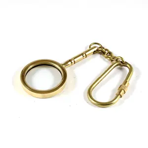 Brass Nautical Antique Vintage Magnifying Glass Keychain Keyring KeyHolder with Brass Loop