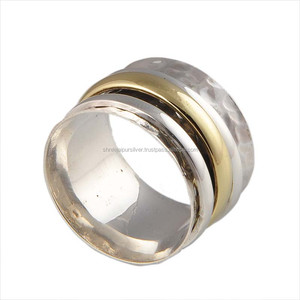 Wholesale Classic 925 Sterling Silver Party <b>Spinner</b> <b>Ring</b> Hammered Band Mixed Metal Brass Meditation Plain Anxiety Fidget Jewelry - Product Image 1