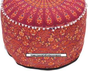 เก้าอี้สตูลวางเท้าทำจากผ้าฝ้ายลายแมนดาลาทรงกลมขนาด22นิ้วเก้าอี้วางเท้านุ่มอินเดีย - Product Image 4