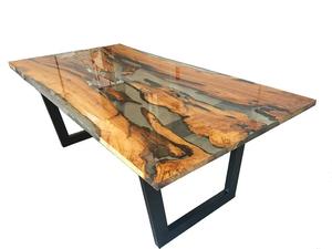 โต๊ะรับประทานอาหารไม้เนื้อแข็งพร้อมขาโลหะดีไซน์อินเดียอีพอกซีเรซินสำหรับบ้านโรงแรมห้องอาหารทันสมัยเฟอร์นิเจอร์ - Product Image 2