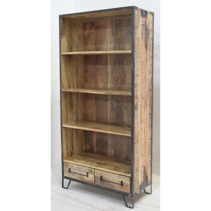 Estantes de Exhibición Modernos de Madera Maciza de Mango Industrial, Armarios de Almacenamiento con Marco de Hierro Extensible para el Hogar, Oficina, Taller, Sala de Estar, Villa - Product Image 1