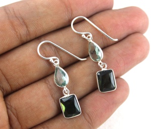 Boucles d'oreilles en argent Sterling en forme de mélange, émeraude, Aqua topaze, pierres précieuses faites à la main, Hydro, bijoux fins, cadeau - Product Image 4