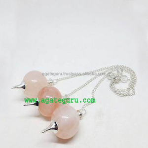 Venta al por mayor hecho a mano cristal Reiki piedra preciosa técnica cuarzo rosa bola péndulo piedra semipreciosa artesanía - Product Image 1