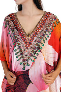 <b>Women</b> Apparel Ethnic Clothing Digital Printed <b>Kaftan</b> With Designer Neck Multi Bright Colors Smart Wear <b>Kaftan</b> Embellishment - Product Image 3