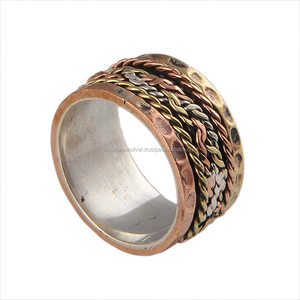 Wholesale 925 Sterling Silver Classic <b>Spinner</b> <b>Ring</b> Handmade Tri-Tone Copper Brass Twisted Rope Band Meditation Worry Party - Product Image 1