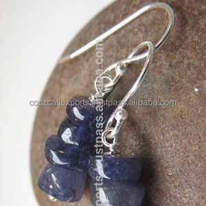 Iolite 925 <b>Sterling</b> <b>Silver</b> <b>Drop</b> <b>Earrings</b> With Diamond and Ruby Bead Stack Stack Design for Weddings Parties Great Gift Idea - Product Image 3