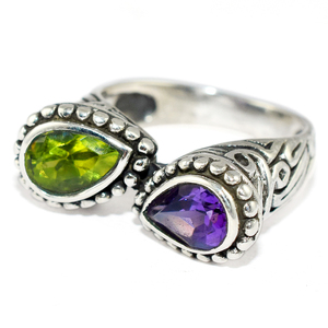 Anillo de Plata de Ley 925 con peridoto de amatista en forma de pera, joyería de diseño único - Product Image 3