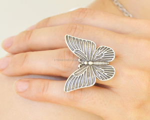 Bague en argent sterling pour femmes, bagues unisexe boho rétro, taille ajustable à la mode, oiseau porte-bonheur, talisman - Product Image 5