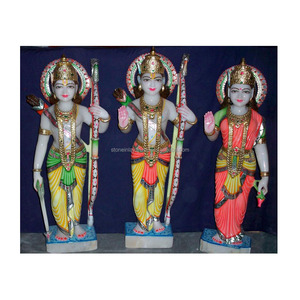 Exclusiva y Hermosa Escultura de Ram Darbar con Diseño Colorido, Ram con la Mano Bendita, Sita Mata y Laxman Ji para Templo - Product Image 1