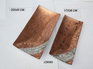 Plateau de service en aluminium moulé moderne de haute qualité forme ovale avec émail et mosaïque de nacre pour bols de service en métal - Product Image 3