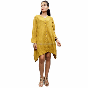 Robe pour femmes, vêtement rond décontracté, grande taille, manches longues avec boutons, costume pour dames - Product Image 3