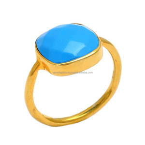Bleu Aqua Calcédoine Gemstone Plaqué Or 925 Bague En Argent Bijoux Bague À La Mode Classique Pour Anniversaire De Mariage Pour Unisexe. - Product Image 1