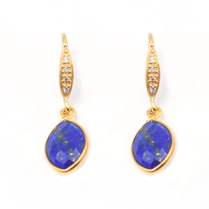 Lapis Lazuli 31 à 32 mm avec Zircon oreille fil Marquise forme argent lunette plaqué or boucle d'oreille - Product Image 1