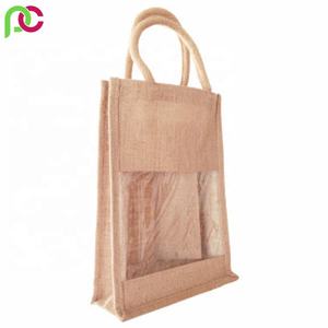 Emballage Standard en lin, LOGO personnalisé, emballage cadeau écologique, sac de vin en jute avec fenêtre transparente en pvc - Product Image 6