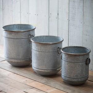 Juego de 3 macetas redondas de metal galvanizado para decoración del hogar únicas y especiales para decoración del hogar - Product Image 1