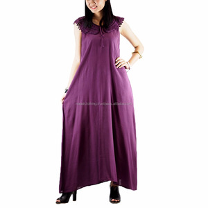 NAPAT เดรสสตรีแขนสั้น,เดรสผ้าฝ้ายความยาวลากพื้น - Product Image 2