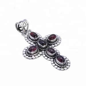 Kerst Speciale Kruis 925 Sterling Zilveren Handgemaakte Sieraden Granaat Edelsteen Groothandel Zilveren Hanger Leverancier